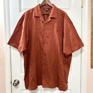 Stacy Adams Men's Rust Casual Button-Down Shirt Short Sleeved Linen Blend Sz 4X
